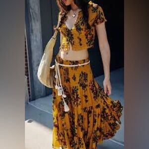 Free People Blooming Romance Top & Skirt Set Boho Chic